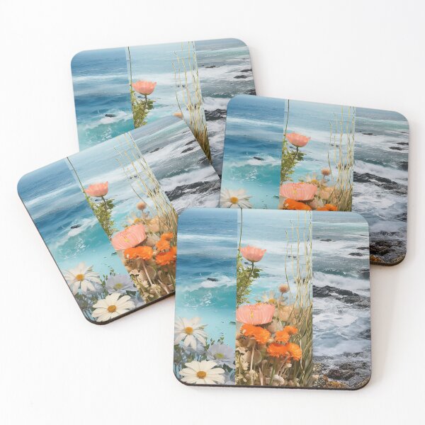 Item preview, Three images of flowers and sea collage designed and sold by WallWhimsyWorks.