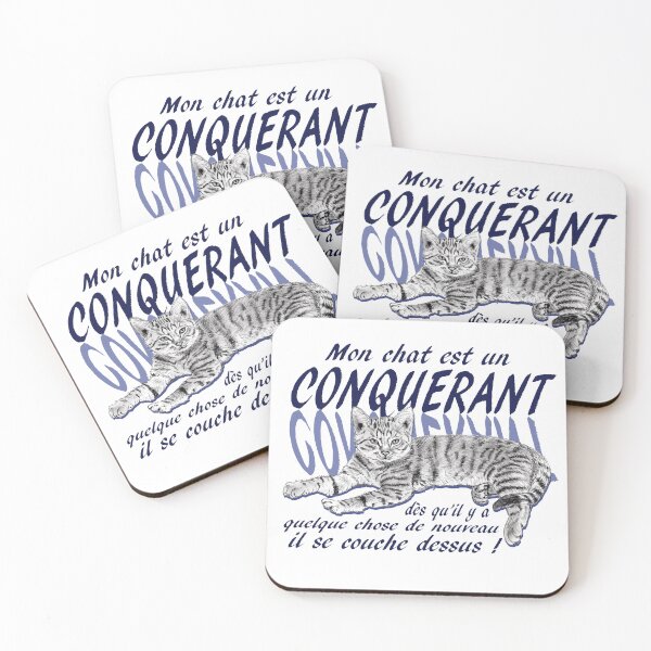 Item preview, Conquering cat - graphite version, text in blue colorized French designed and sold by SylvieG18.