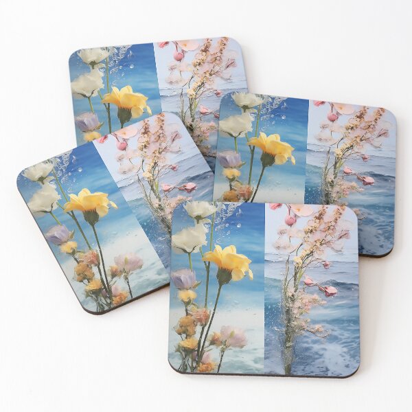 Item preview, Two images of flowers and sea collage designed and sold by WallWhimsyWorks.