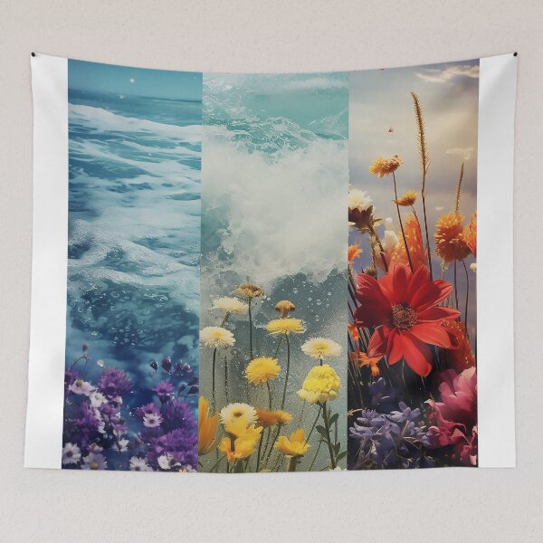 Item preview, Three images of flowers and sea collage designed and sold by WallWhimsyWorks.