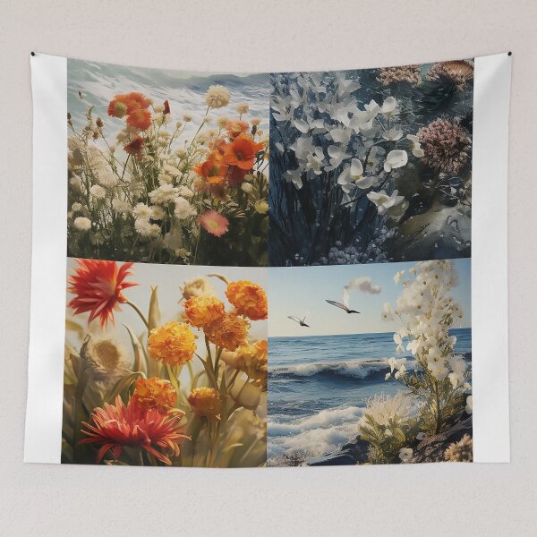Item preview, Modern flowers and sea collage designed and sold by WallWhimsyWorks.