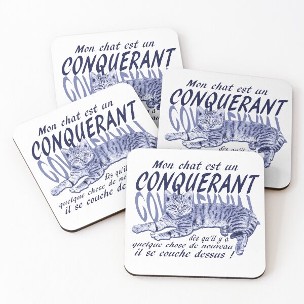 Item preview, Conquering cat - blue colorized version, text in French designed and sold by SylvieG18.