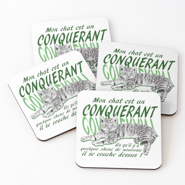 Item preview, Conquering cat - graphite version, text in French colorized green designed and sold by SylvieG18.