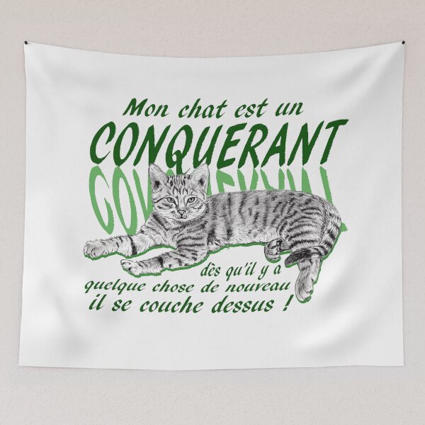 Item preview, Conquering cat - graphite version, text in French colorized green designed and sold by SylvieG18.