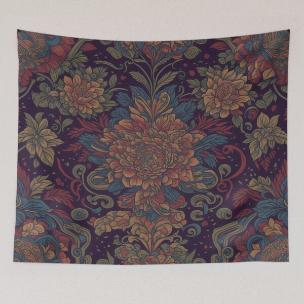 Item preview, Ornate Floral Symphony: Maximalist Dark Blue, Red Pattern designed and sold by Dshoppin.