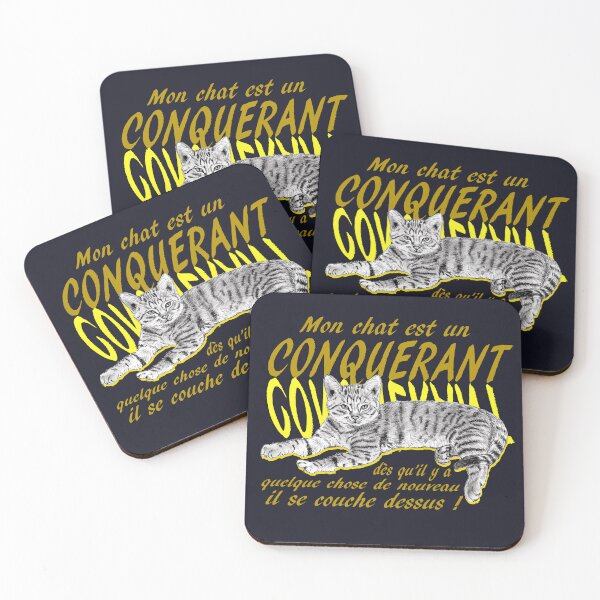 Item preview, Conquering cat - graphite version, text in yellow colorized French designed and sold by SylvieG18.