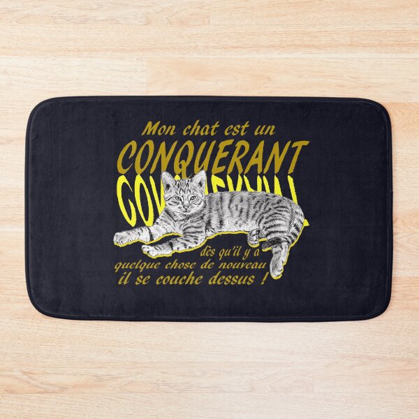 Item preview, Conquering cat - graphite version, text in yellow colorized French designed and sold by SylvieG18.