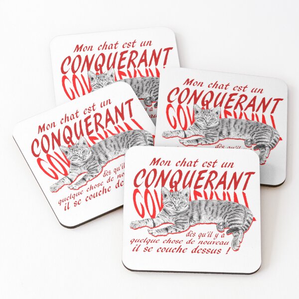 Item preview, Conquering cat - graphite version, text in French colorized red designed and sold by SylvieG18.