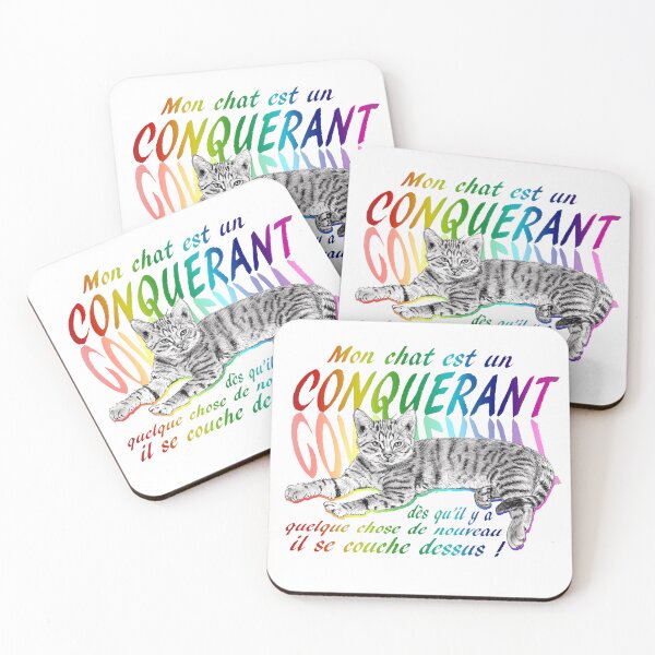 Item preview, Conquering cat - graphite version, text in French colorized rainbow 1 designed and sold by SylvieG18.