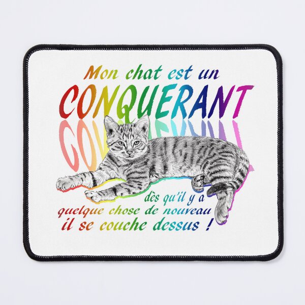 Item preview, Conquering cat - graphite version, text in French colorized rainbow 1 designed and sold by SylvieG18.