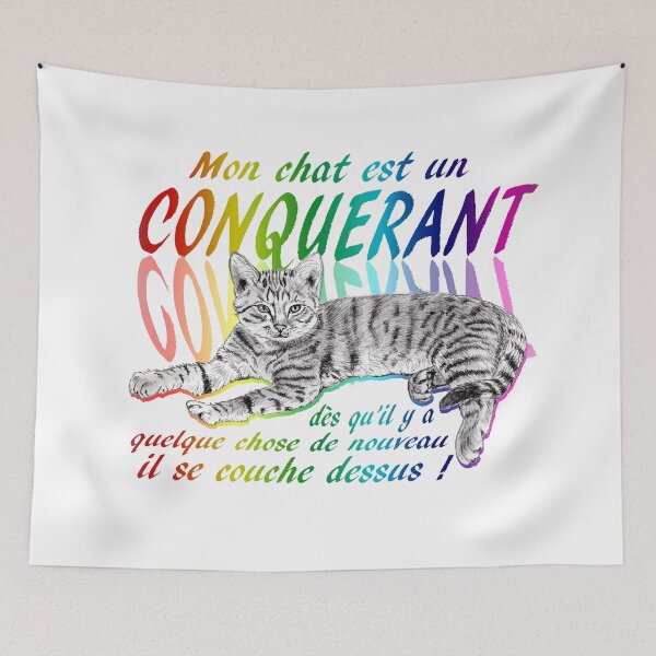 Item preview, Conquering cat - graphite version, text in French colorized rainbow 1 designed and sold by SylvieG18.