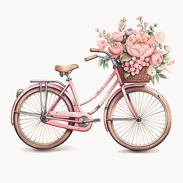 Vélo rose vintage avec des fleurs Sticker