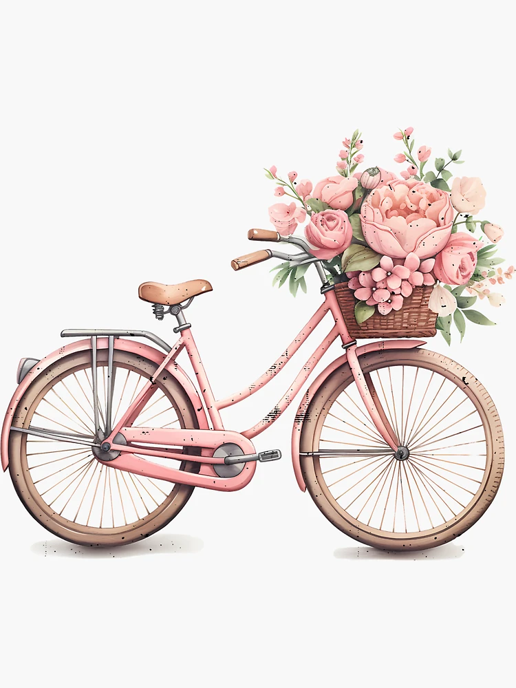 Vintage Pink Bicycle with Flowers Sticker for Sale by ArtMeetsPizza Redbubble