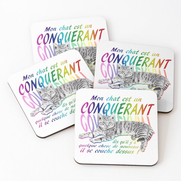 Item preview, Conquering cat - graphite version, text in French colorized rainbow 2 designed and sold by SylvieG18.