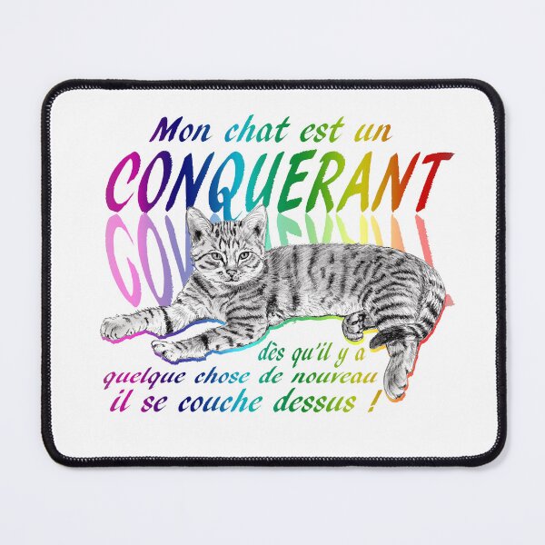 Item preview, Conquering cat - graphite version, text in French colorized rainbow 2 designed and sold by SylvieG18.