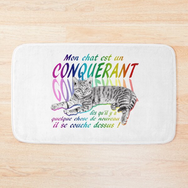 Item preview, Conquering cat - graphite version, text in French colorized rainbow 2 designed and sold by SylvieG18.