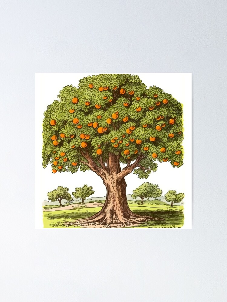Premium Photo | A drawing of a potted orange tree with leaves and a pot of  oranges.