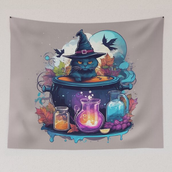 Item preview, Witch Cat Bathing in a Sizzling Cauldron designed and sold by BirdsnStuff.