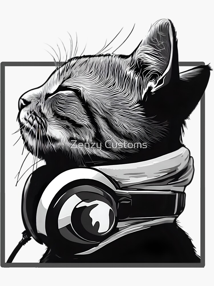 Pop art DJ Cat Chilling with Headphones Sticker for Sale by Zenzy