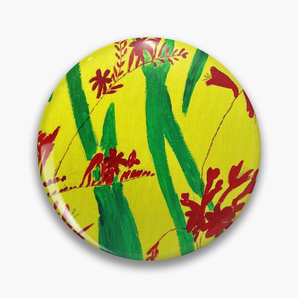 Item preview, Red Crocosmia flowers on yellow  designed and sold by Ruth Breen Artwork .