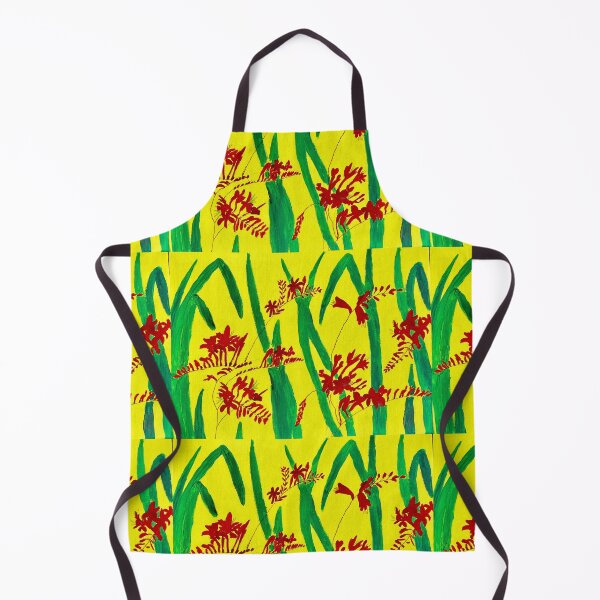 Item preview, Red Crocosmia flowers on yellow designed and sold by Ruth Breen Artwork .