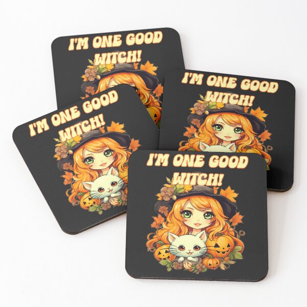 Item preview, I'm one good witch! Cute green eyed witch with little white cat. designed and sold by JoyOfHopeStore.