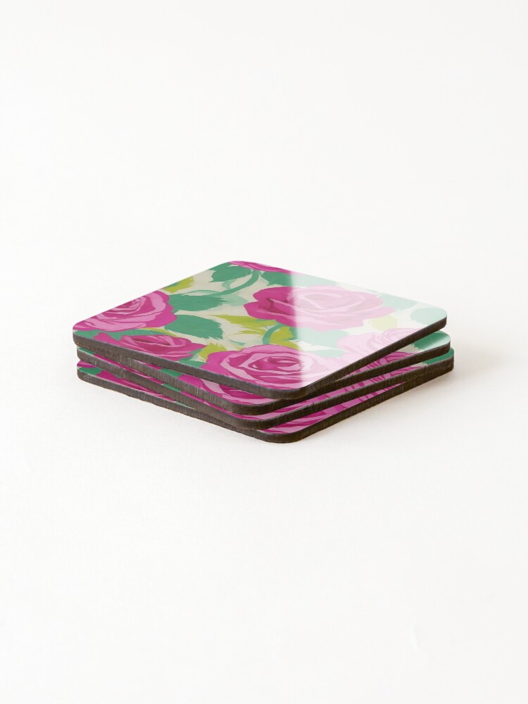 Thumbnail 4 of 5, Coasters (Set of 4), Pink Rose Pattern. designed and sold by ImagineCorner.