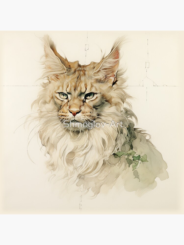 Thumbnail 3 of 3, Sticker, Medieval cat in the Albrecht Durer style designed and sold by Shmoylov-Art.