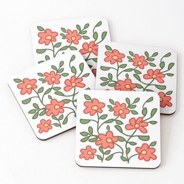 Item preview, Border Flowers in Red, Gold + Green on Crisp White designed and sold by PaisleyMcNoodle.