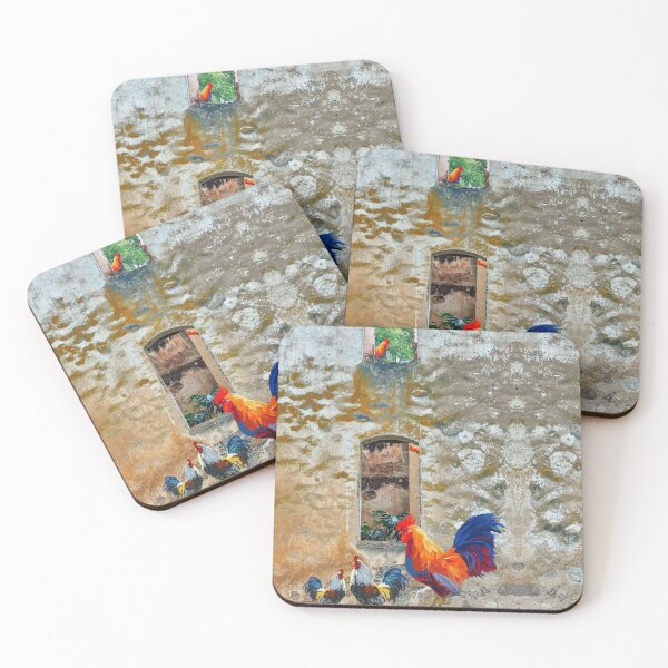 Item preview, Abstract Colorful Roosters on Rustic Background designed and sold by minkymoodesigns.