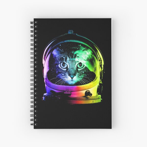 Cute Cat Planet Ruled Line Spiral Writing Notebook Space Stars Galaxy Gift  6x8