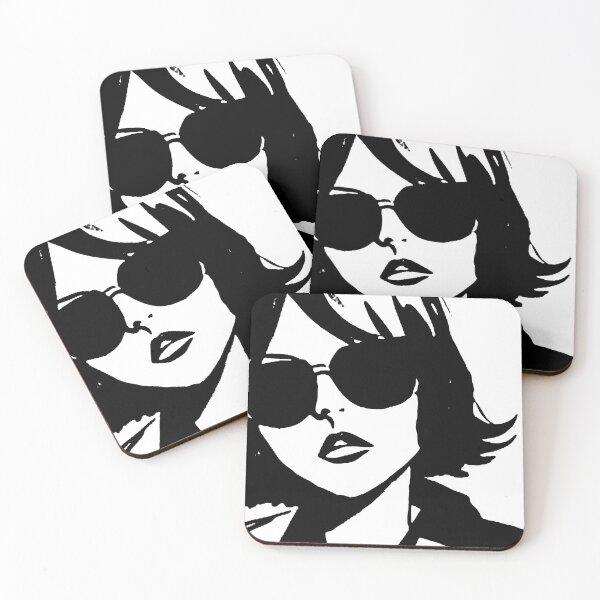 Item preview, Black and white drawing of a girl with sunglasses designed and sold by DorianSlate.