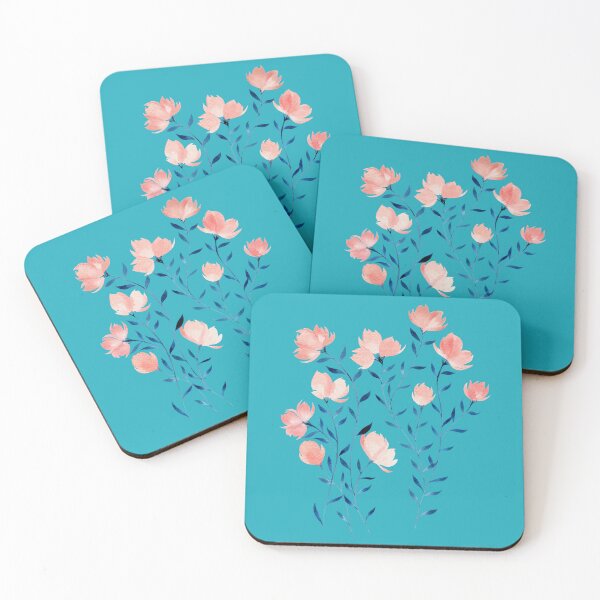 Item preview, Pink and Blue Floral pattern on a bright Turquoise background designed and sold by AquarelleSurbhi.