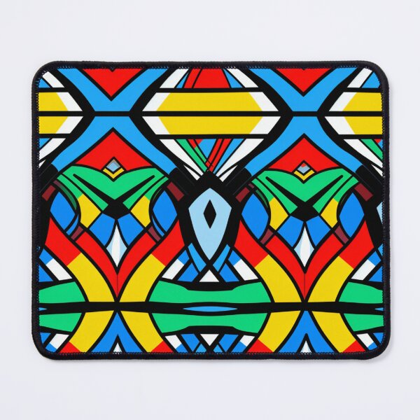 Item preview, Colorful fantasy pattern white blue yellow green red turquoise black ornaments designed and sold by G-M-Designs.
