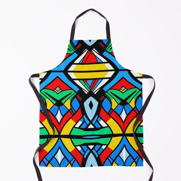 Item preview, Colorful fantasy pattern white blue yellow green red turquoise black ornaments designed and sold by G-M-Designs.