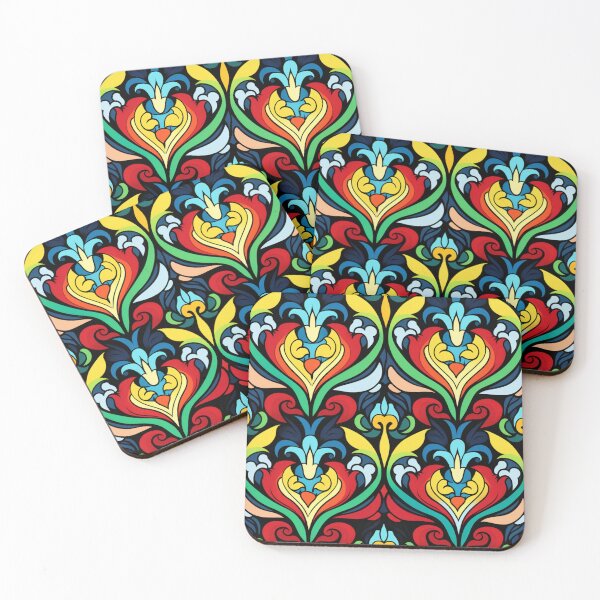 Item preview, Colorful fantasy pattern white blue yellow green red turquoise black ornaments designed and sold by G-M-Designs.