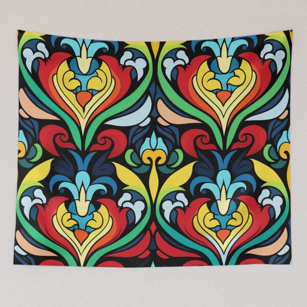 Item preview, Colorful fantasy pattern white blue yellow green red turquoise black ornaments designed and sold by G-M-Designs.