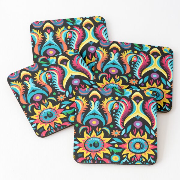 Item preview, Colorful fantasy pattern blue yellow green red turquoise pink purple black ornaments designed and sold by G-M-Designs.