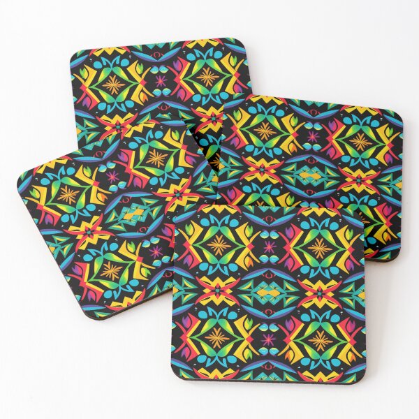 Item preview, Colorful fantasy pattern blue yellow green red turquoise pink purple black ornaments designed and sold by G-M-Designs.