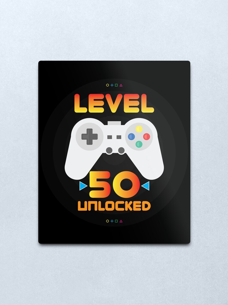 Alternate view of 50th Birthday Gift - Level 50 Unlocked Funny Gamer Present Metal Print