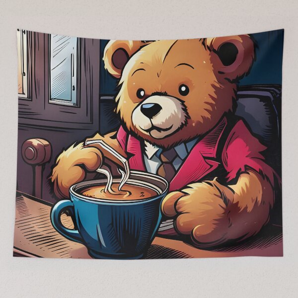 Item preview, Teddy drinking coffee in a coffee shop designed and sold by Colin Bentham.