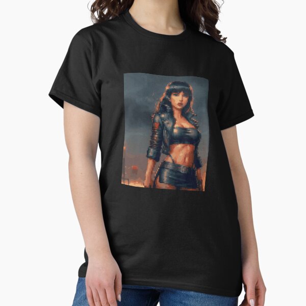 Post Apocalyptic Retro Pixel Leather Outfit Brunette with Bangs Girl Classic T-Shirt