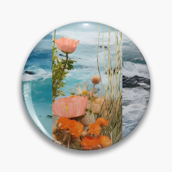 Item preview, Three images of flowers and sea collage designed and sold by WallWhimsyWorks.