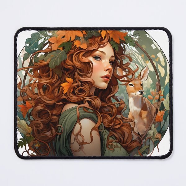 Item preview, Art Nouveau - Earth and Ground Muse with a Deer - Mucha inspiration designed and sold by alambic-designs.