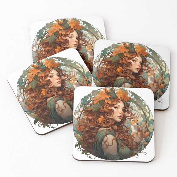 Item preview, Art Nouveau - Earth and Ground Muse with a Deer - Mucha inspiration designed and sold by alambic-designs.