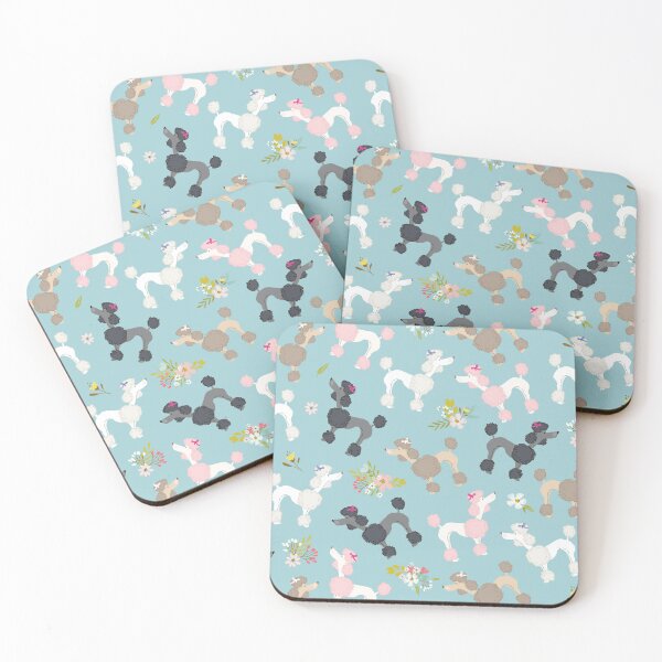 Item preview, Poodles and Flowers in Duck Egg Blue designed and sold by HugsAndPrints.