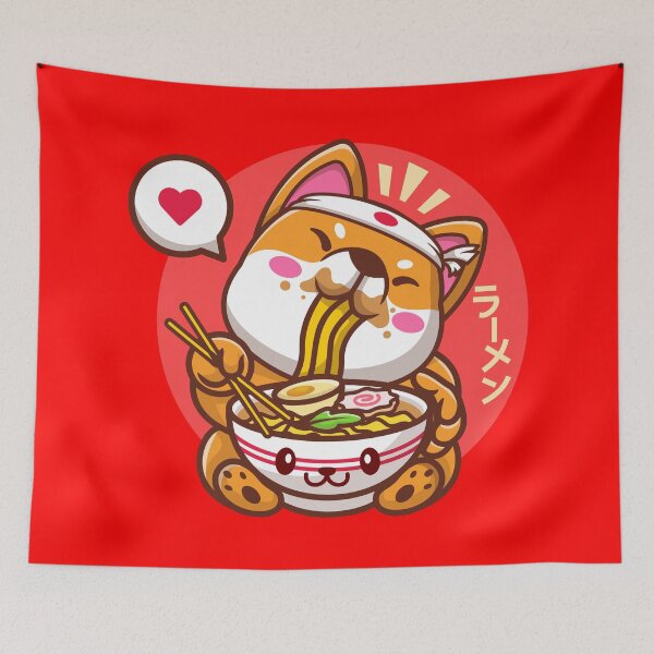 Item preview, Shiba Inu slurping ramen noodles designed and sold by messy-nessie.