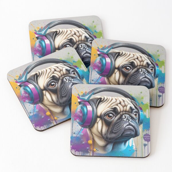 Item preview, Pug Dog Portrait With Headphones designed and sold by Wolfheartart.