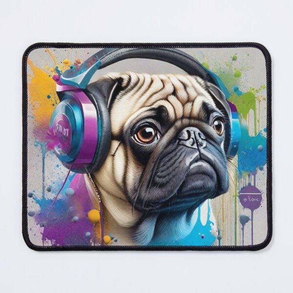 Item preview, Pug Dog Portrait With Headphones designed and sold by Wolfheartart.