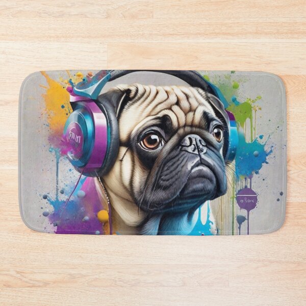 Item preview, Pug Dog Portrait With Headphones designed and sold by Wolfheartart.